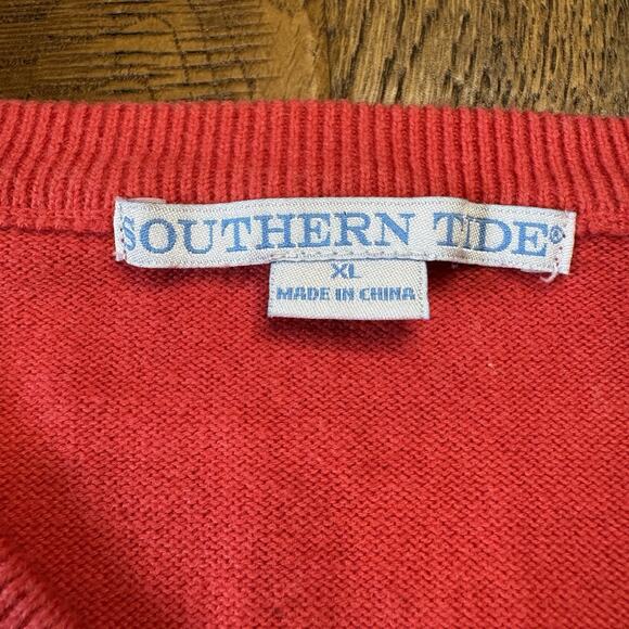 Southern Tide V-Neck Sweater Mens XL Coral Long Sleeve Pullover 100% Cotton - Picture 2 of 7